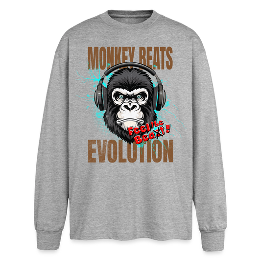 Monkey Beats Design – Oversized Langarmshirt - Grau meliert