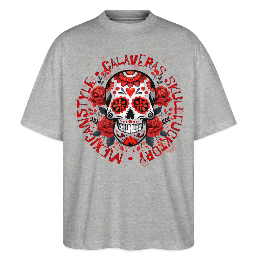 Sugar Skull Rosen Design - Oversized Unisex Bio T-Shirt - Grau meliert