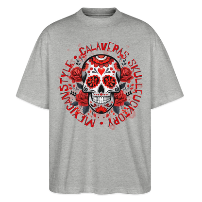 Sugar Skull Rosen Design - Oversized Unisex Bio T-Shirt - Grau meliert