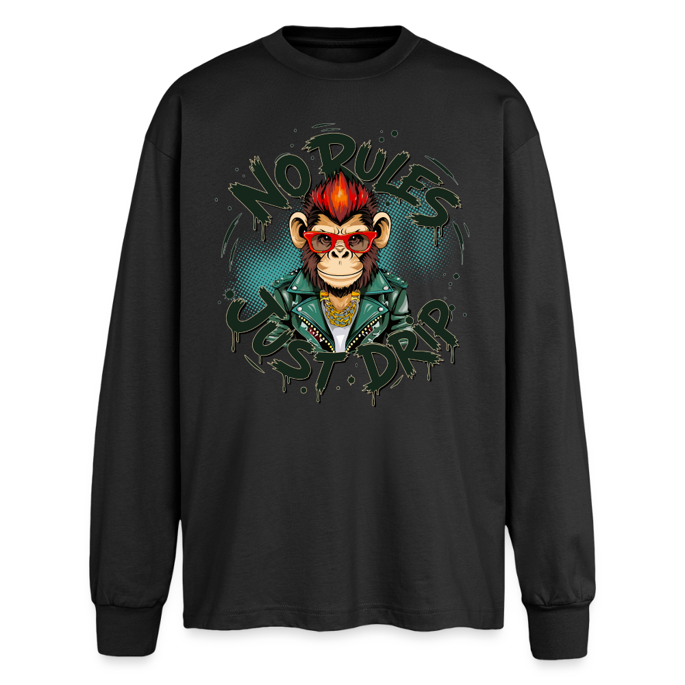 Monkey No Rules Design – Oversized Langarmshirt - Schwarz