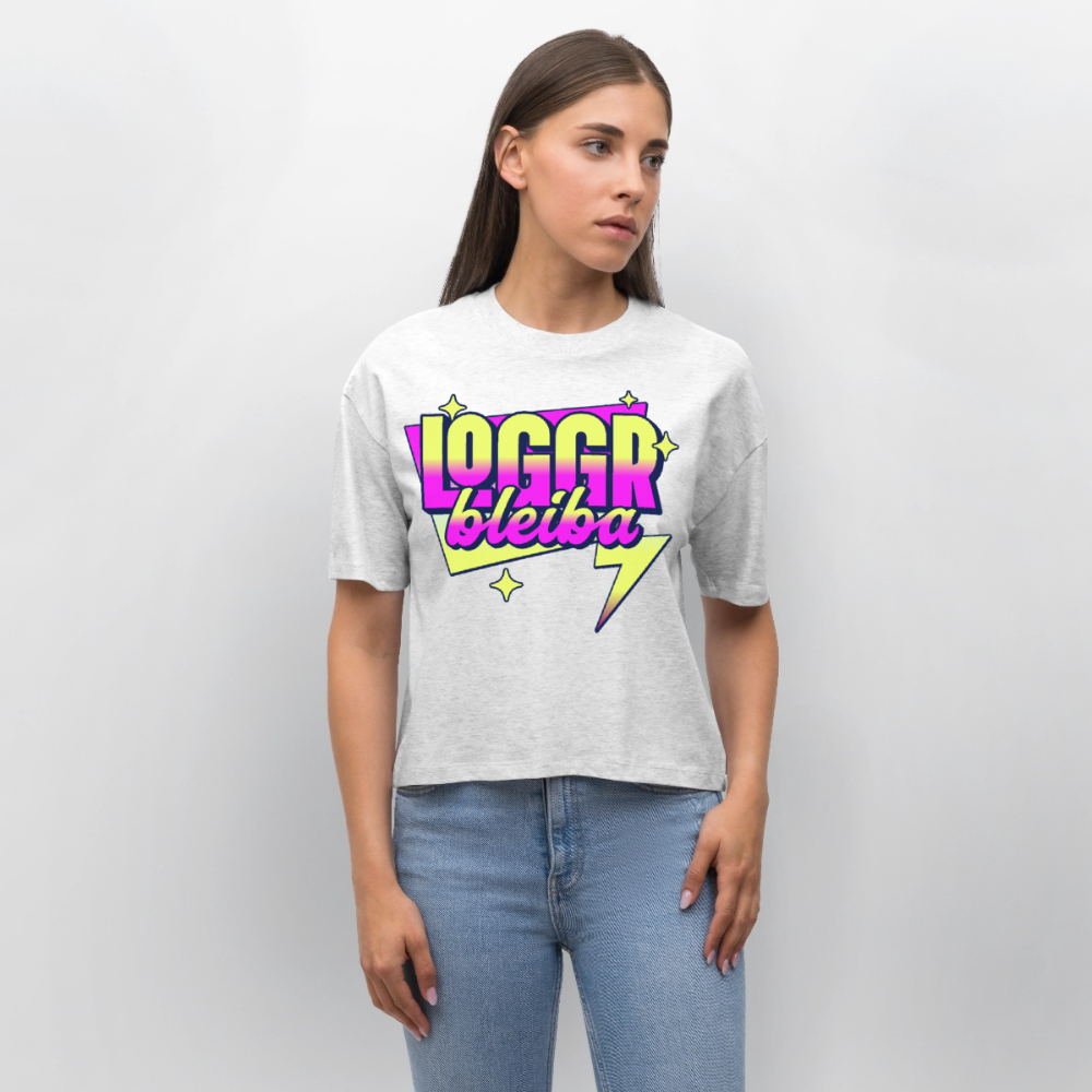 Logo bleibt Design – Frauen Boxy Bio-T-Shirt - Weiß meliert