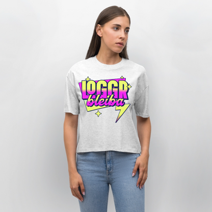 Logo bleibt Design – Frauen Boxy Bio-T-Shirt - Weiß meliert