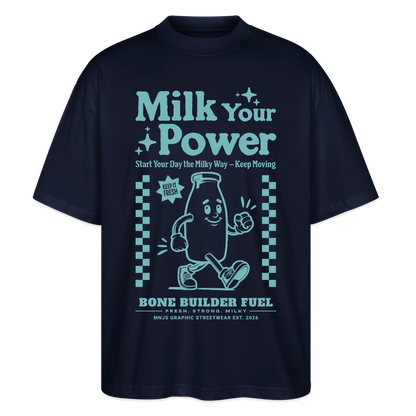 Milk Your Power Design – Oversized Unisex Bio T-Shirt - Navy