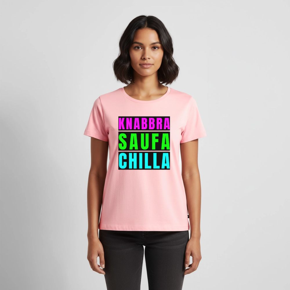 Knabbra Saufa Chilla Design – Frauen Premium T-Shirt - Rosa