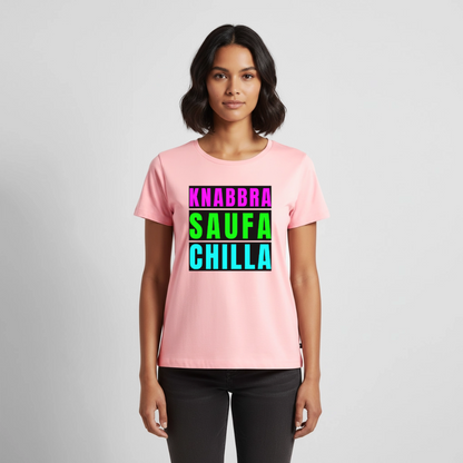 Knabbra Saufa Chilla Design – Frauen Premium T-Shirt - Rosa