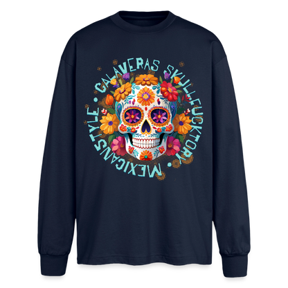 Sugar Skull Blumen Design - Oversized Langarmshirt - Navy