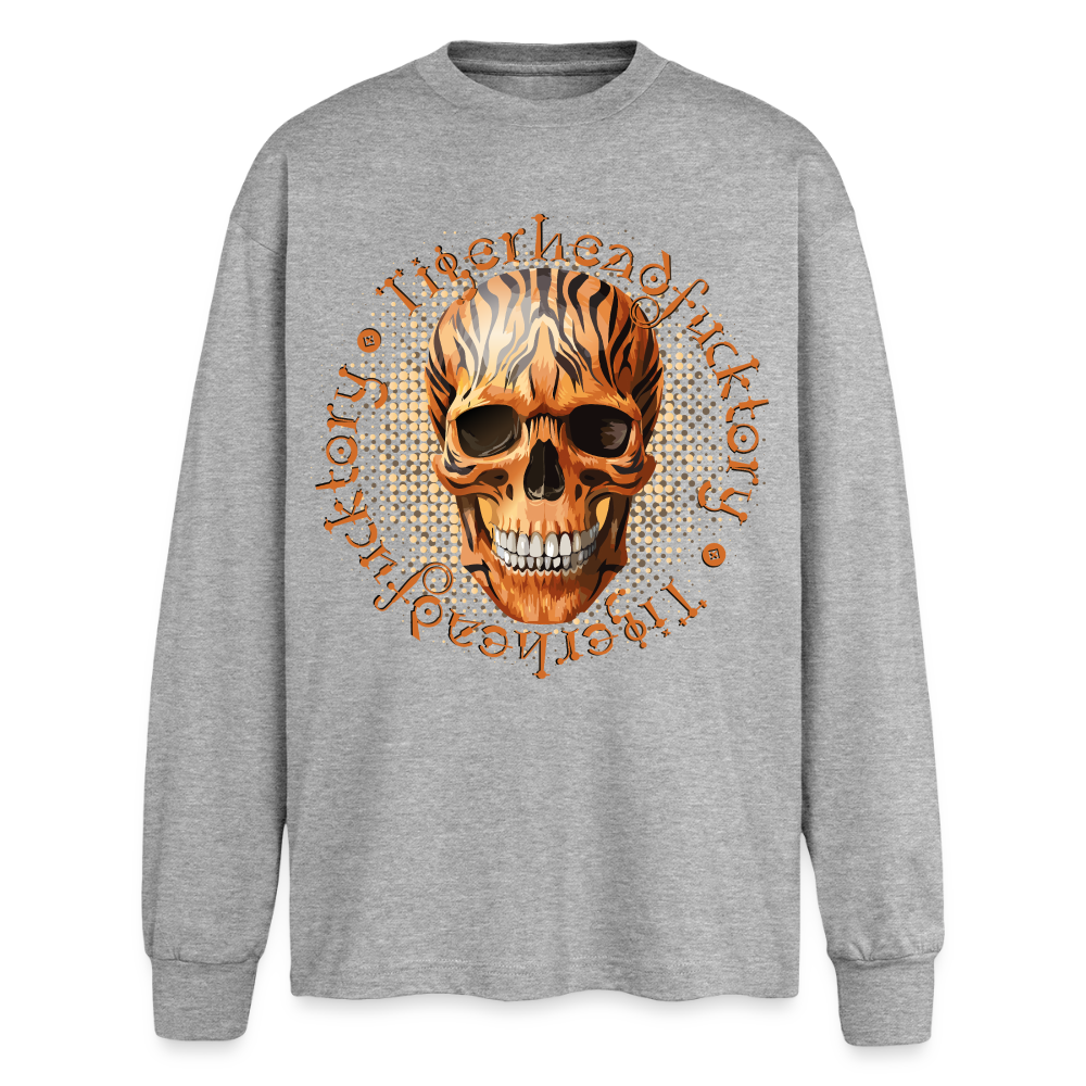 Tiger Skull Design – Oversized Langarmshirt - Grau meliert