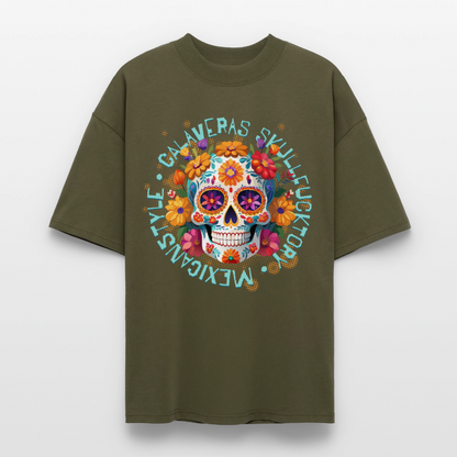 Sugar Skull Blumen – Oversized Unisex Bio T-Shirt - Khaki