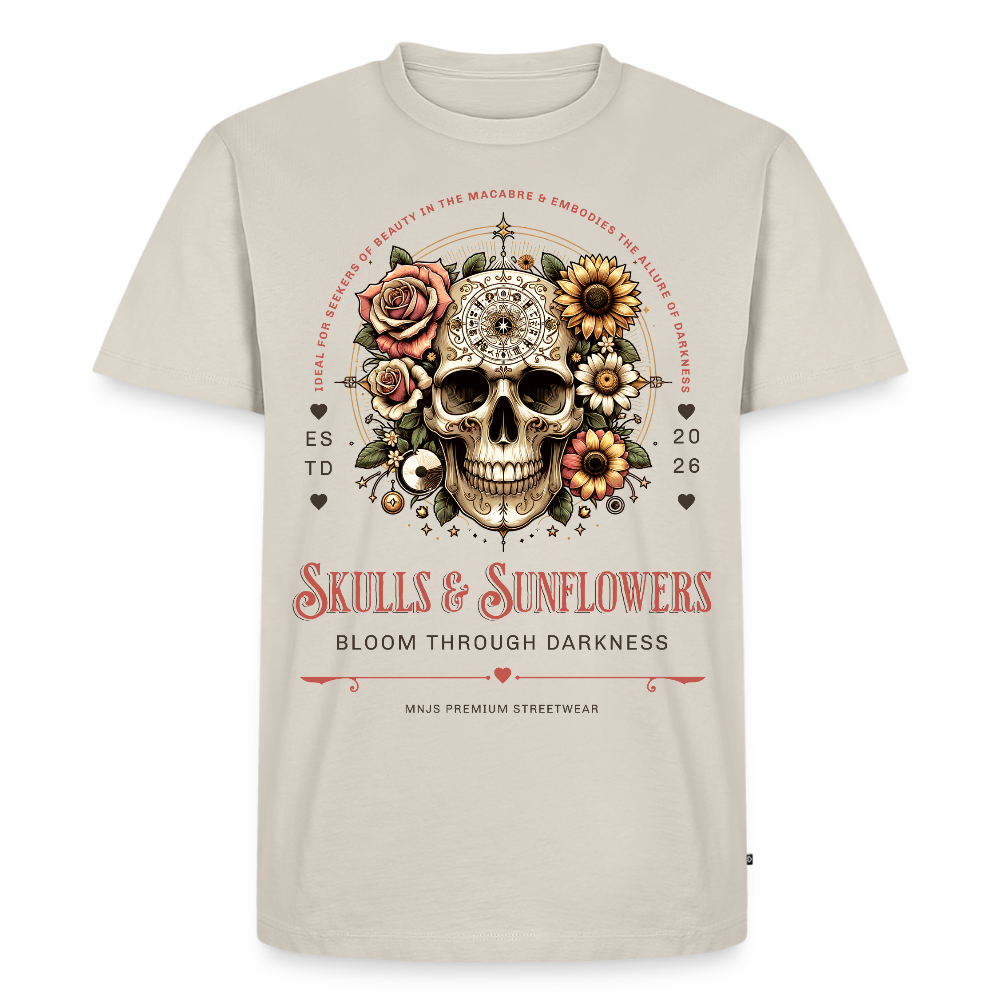 Skull & Sunflowers Design – Männer Premium T-Shirt - Beige
