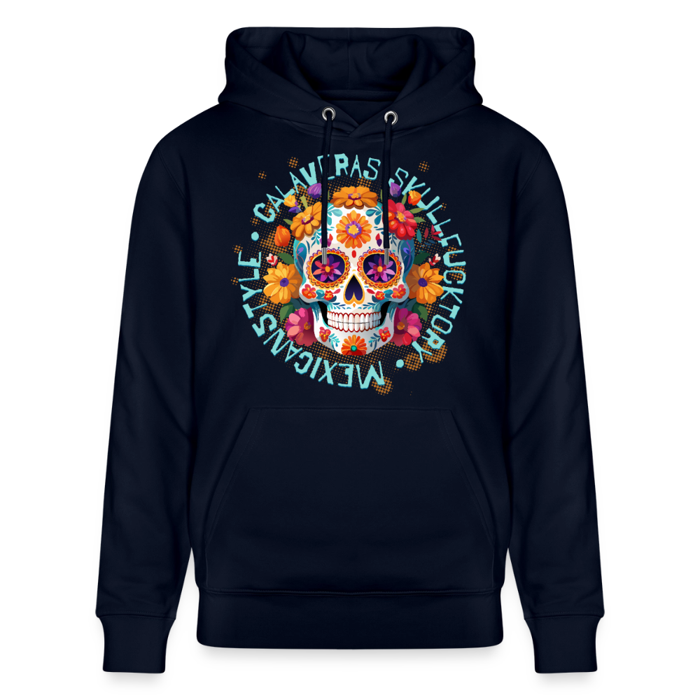 Sugar Skull Blumen Design – Unisex Bio-Hoodie - Navy
