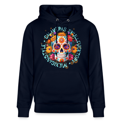 Sugar Skull Blumen Design – Unisex Bio-Hoodie - Navy