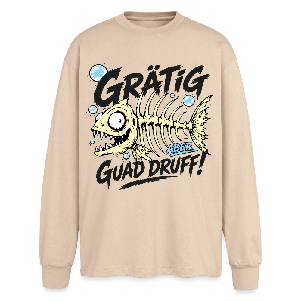 Fischskelett Grätig Design – Oversized Langarmshirt - Sand