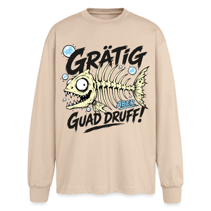 Fischskelett Grätig Design – Oversized Langarmshirt - Sand