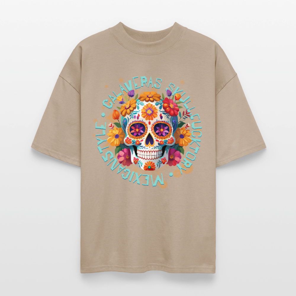 Sugar Skull Blumen – Oversized Unisex Bio T-Shirt - Steingrau