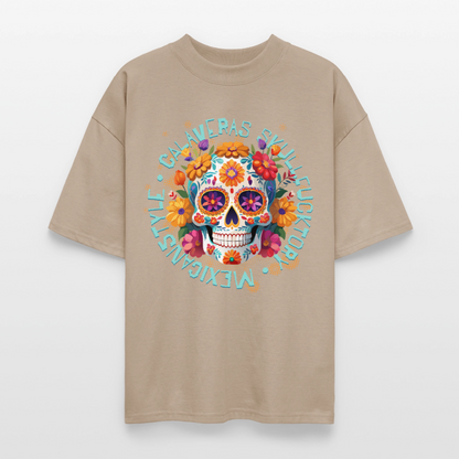 Sugar Skull Blumen – Oversized Unisex Bio T-Shirt - Steingrau
