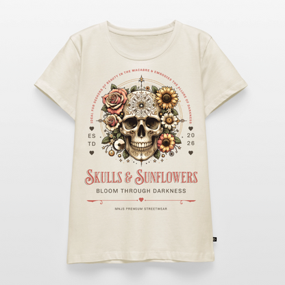 Skull & Sunflowers Design – Frauen Premium T-Shirt - Naturweiß