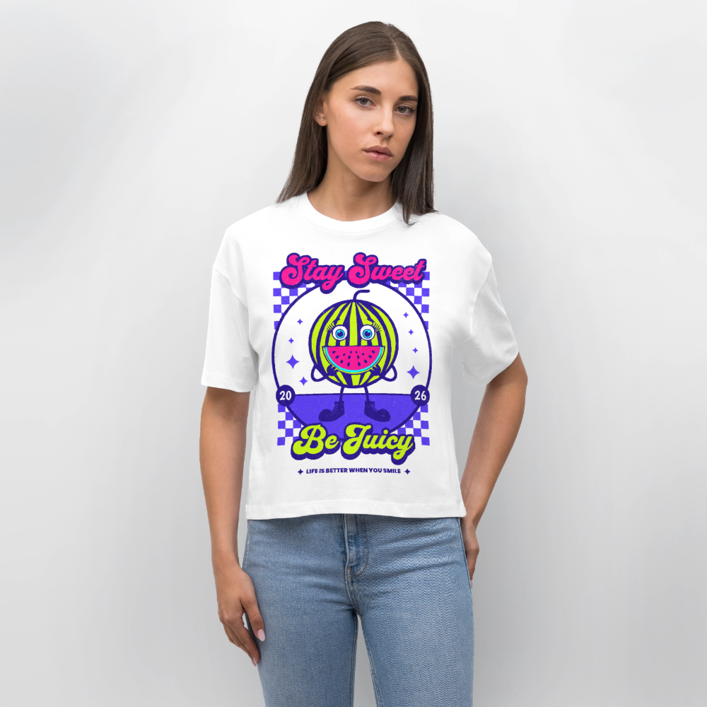 Stay Sweet Design – Frauen Boxy Bio-T-Shirt - Weiß