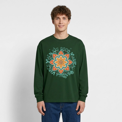 Mandala Türkis Design – Oversized Langarmshirt - Flaschengrün