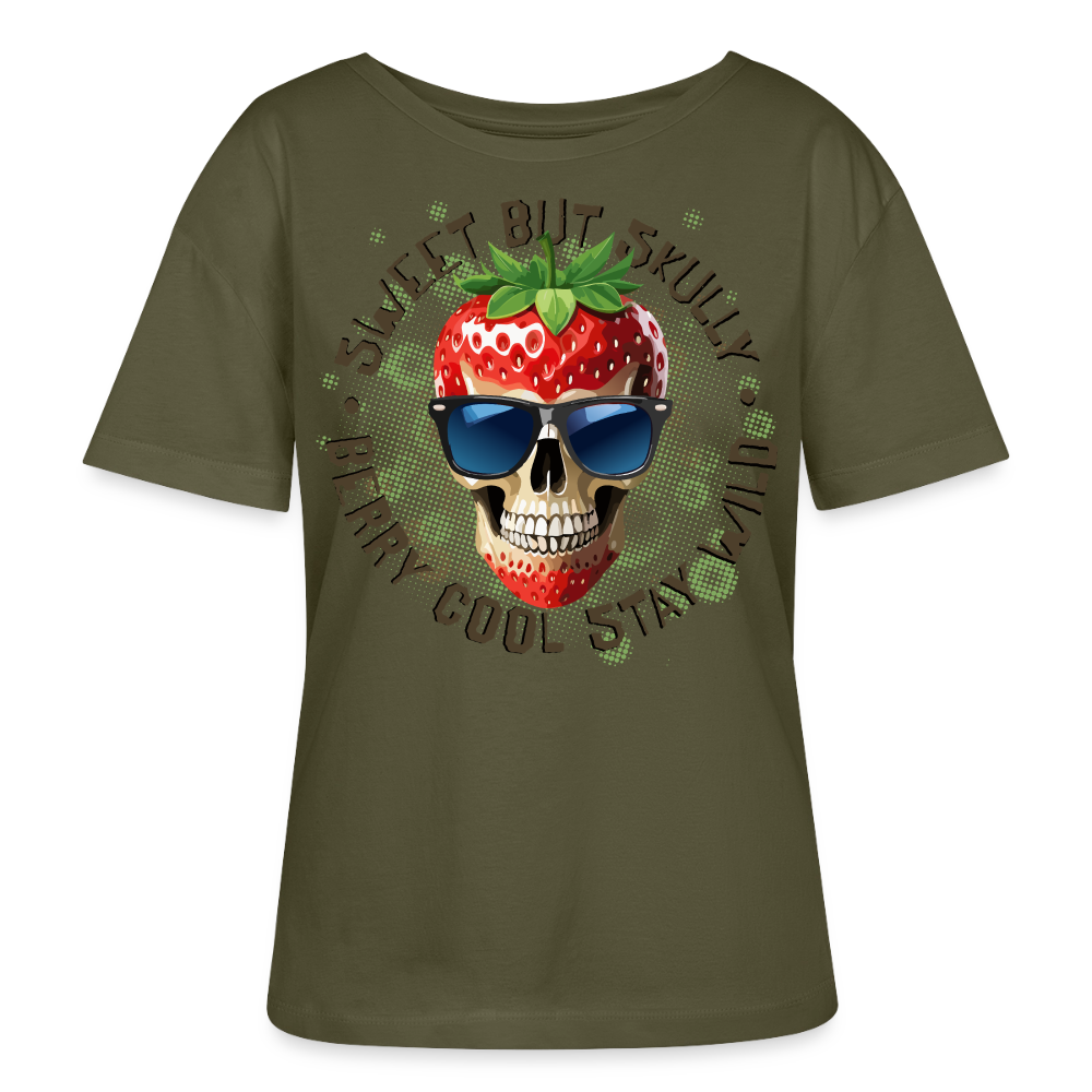 Strawberry Skull Design – Rundhals Frauen Bio-T-Shirt - Khaki