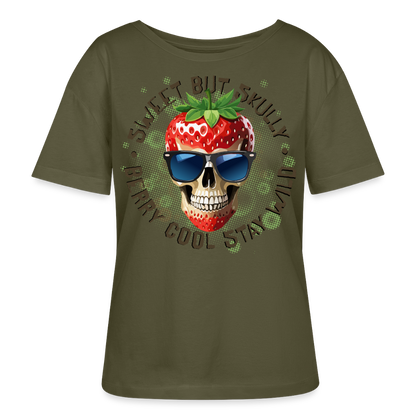 Strawberry Skull Design – Rundhals Frauen Bio-T-Shirt - Khaki