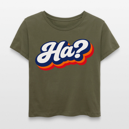 Ha? Design – Rundhals Frauen Bio-T-Shirt - Khaki