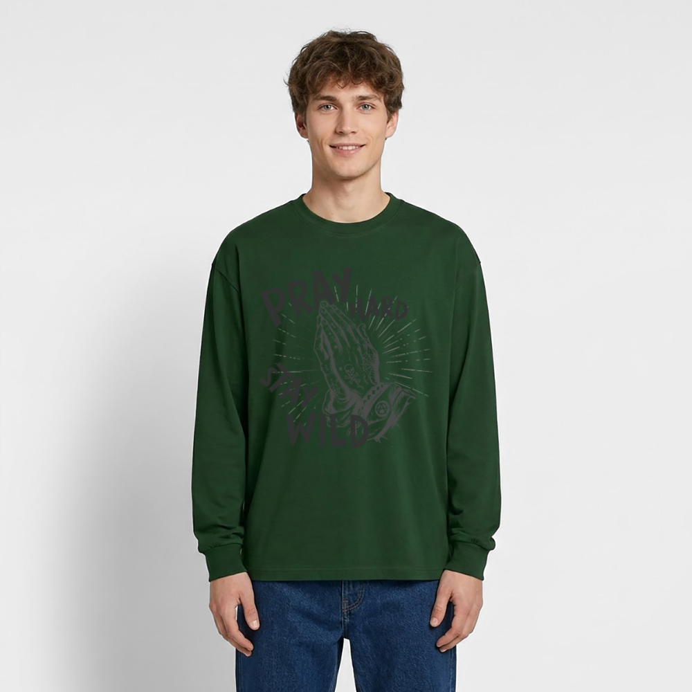 Pray Hard Design – Oversized Langarmshirt - Flaschengrün