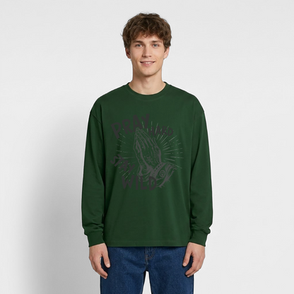 Pray Hard Design – Oversized Langarmshirt - Flaschengrün