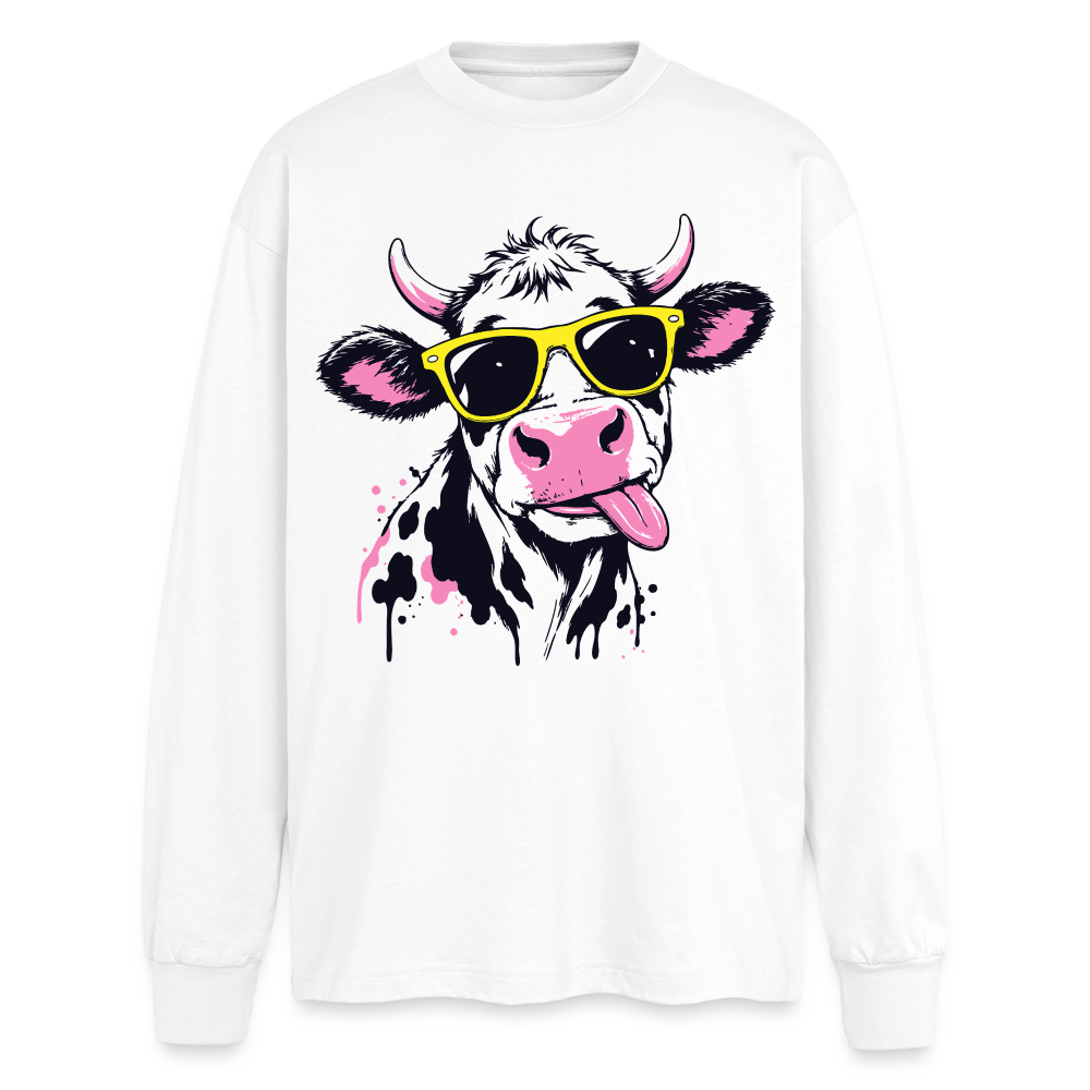 Street Cow Design – Oversized Langarmshirt - Weiß