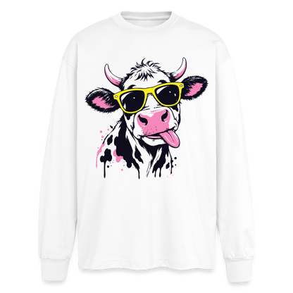 Street Cow Design – Oversized Langarmshirt - Weiß