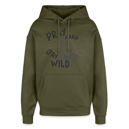 Pray Hard Design – Oversized Unisex Hoodie - Khaki
