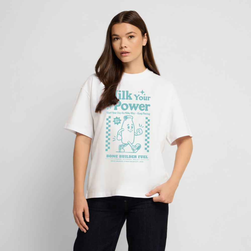 Milk Your Power Design – Oversized Unisex Bio T-Shirt - Weiß