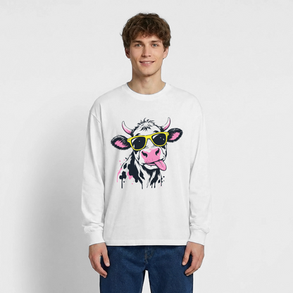 Street Cow Design – Oversized Langarmshirt - Weiß