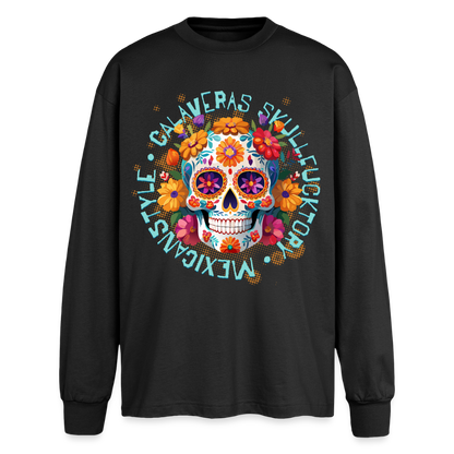 Sugar Skull Blumen Design - Oversized Langarmshirt - Schwarz