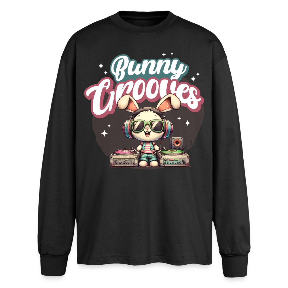 Bunny Grooves Design – Oversized Langarmshirt - Schwarz