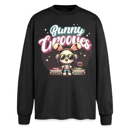 Bunny Grooves Design – Oversized Langarmshirt - Schwarz