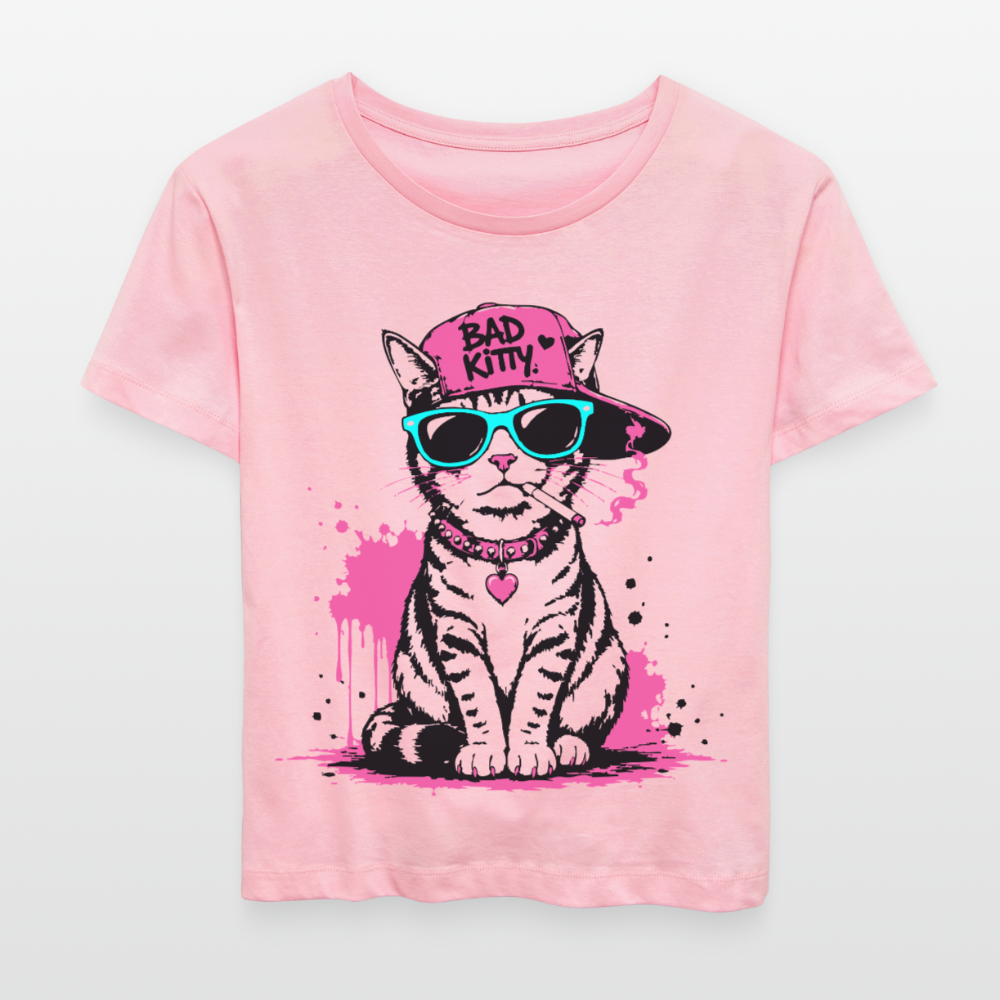 Bad Kitty Design – undhals Frauen Bio-T-Shirt - Hellrosa