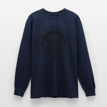 Sugar Skull Black Design - Oversized Langarmshirt - Navy