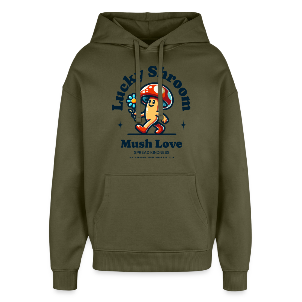 Lucky Shroom Design – Oversized Unisex Hoodie - Khaki