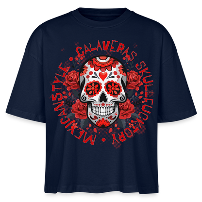 Sugar Skull Rosen Design - Frauen Boxy Bio-T-Shirt - Navy