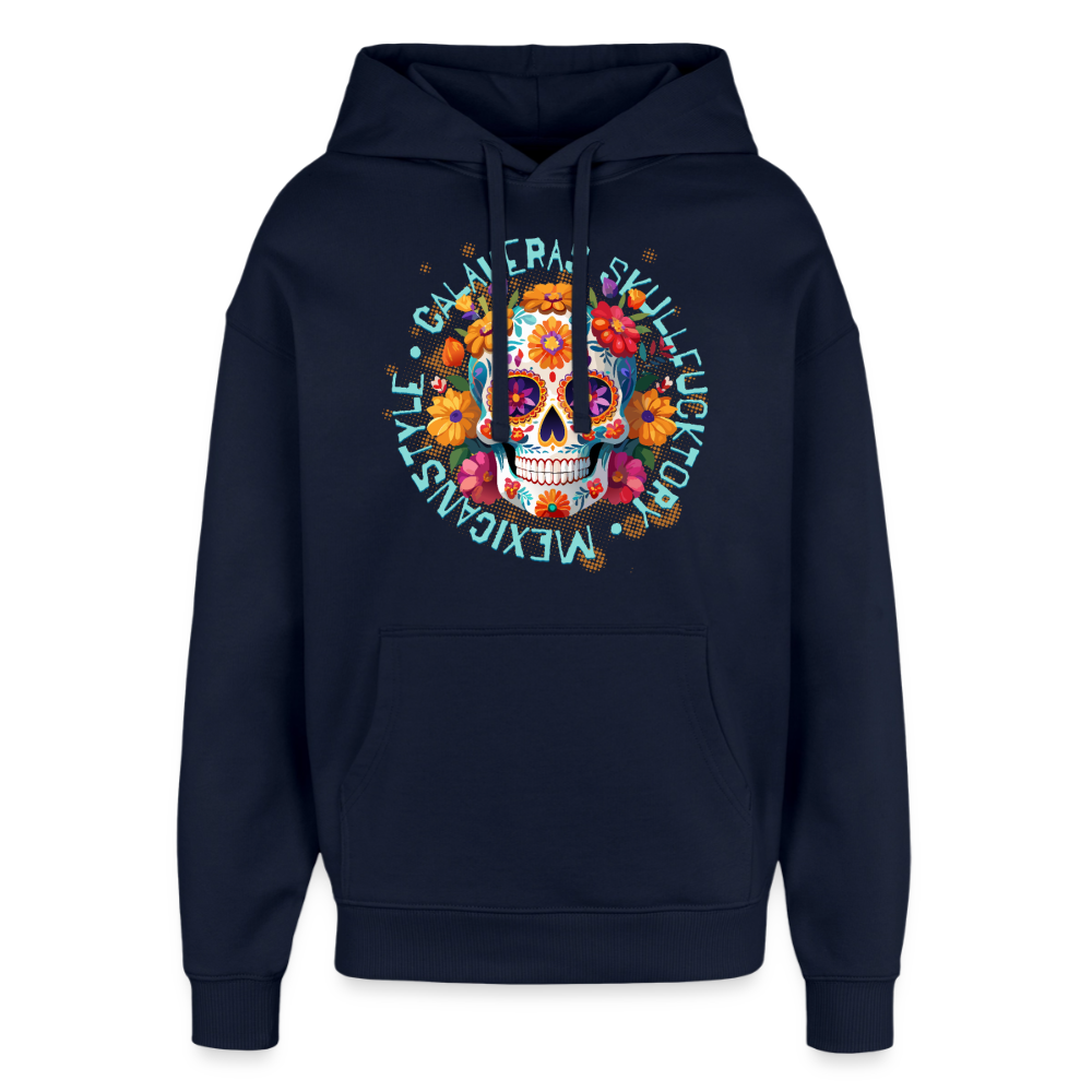 Sugar Skull Blumen Design – Oversized Unisex Hoodie - Navy
