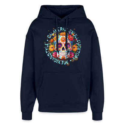 Sugar Skull Blumen Design – Oversized Unisex Hoodie - Navy