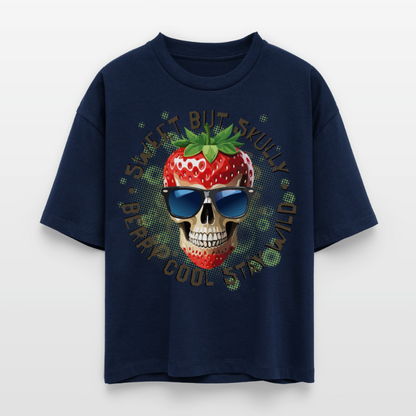 Strawberry Skull Design – Frauen Boxy Bio-T-Shirt - Navy