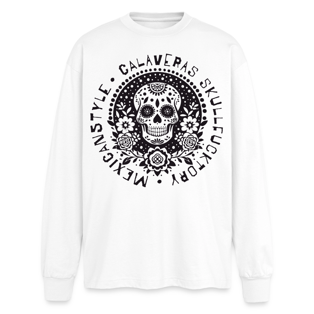 Sugar Skull Black Design - Oversized Langarmshirt - Weiß