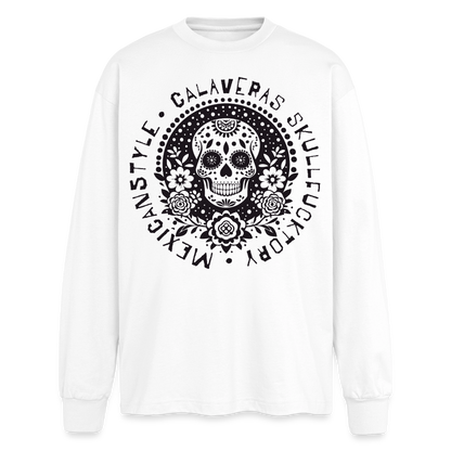 Sugar Skull Black Design - Oversized Langarmshirt - Weiß