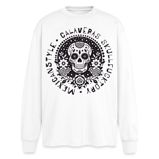Sugar Skull Black Design - Oversized Langarmshirt - Weiß