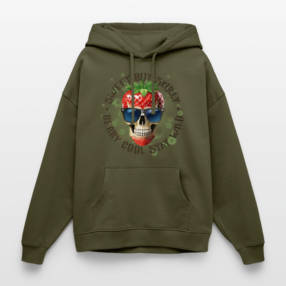 Strawberry Skull Design – Oversized Unisex Hoodie - Khaki