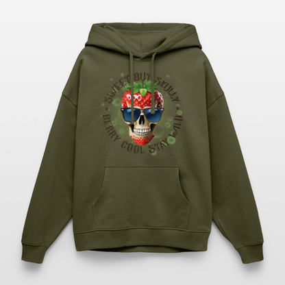 Strawberry Skull Design – Oversized Unisex Hoodie - Khaki