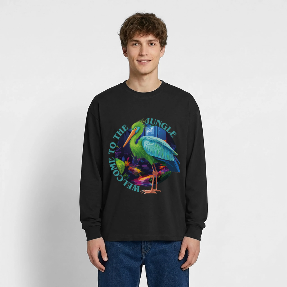 Jungle Design – Oversized Langarmshirt - Schwarz