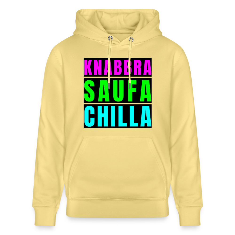 Knabbra Saufa Chilla Design – Unisex Bio-Hoodie - Gelb Viva 