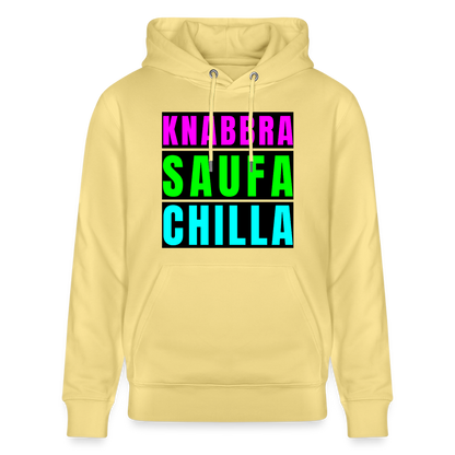 Knabbra Saufa Chilla Design – Unisex Bio-Hoodie - Gelb Viva 